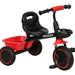 Tricycle pour enfant évolutif avec siège réglable - pédales - 2 paniers - ceinture - pour enfant de 2 à 5 ans - rouge et noir