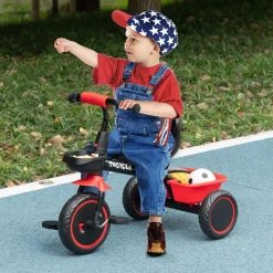 Tricycle pour enfant évolutif avec siège réglable - pédales - 2 paniers - ceinture - pour enfant de 2 à 5 ans - rouge et noir