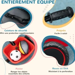 Tricycle pour enfant évolutif avec siège réglable - pédales - 2 paniers - ceinture - pour enfant de 2 à 5 ans - rouge et noir