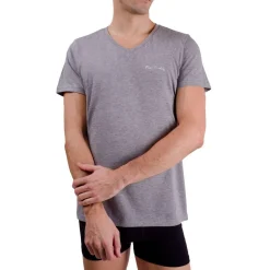 T-shirt homme en col v avec broderie sur la poitrine