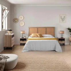 Tête de lit Musa 165x65 cm couleur chêne, rotin naturel