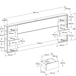 Tête de lit pour lit 140 ou 160 cm avec rangements PAM