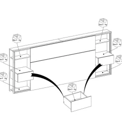 Tête de lit pour lit 140 ou 160 cm avec rangements PAM