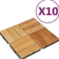Tuiles de terrasse 10 pcs 30x30 cm Bois massif teck