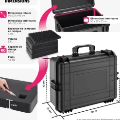 Valise de protection matériel photo étanche 56 x 42 x 21 cm