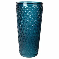 Vase Déco en Verre Relief Losange 23cm Bleu Indigo