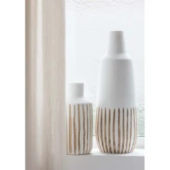 Vase Design en Bois Ying 33cm Blanc & Naturel