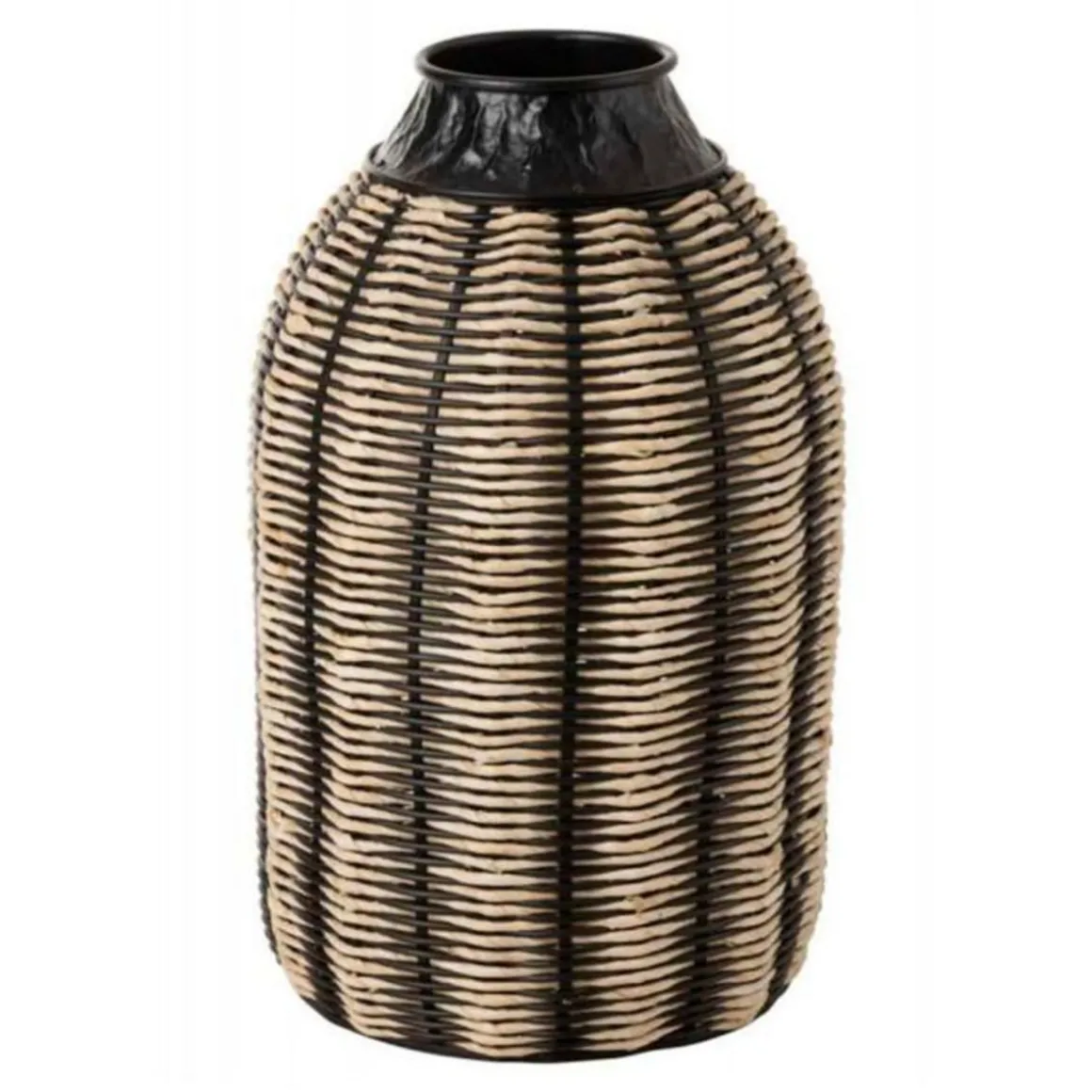 Vase Design en Rotin Corono 55cm Noir & Naturel