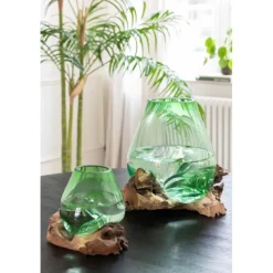 Vase en Verre sur Racine Gamal 33cm Vert