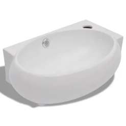 Vasque de salle de bains ceramique blanc avec trou de trop-plein