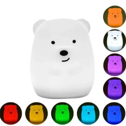 Veilleuse bébé ours sans fil touch LED TEDDY Blanc Silicone H19CM