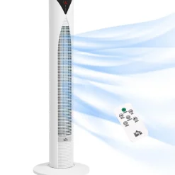 Ventilateur colonne tour oscillant 45 W silencieux télécommande incluse timer 4 modes 3 vitesses filtre blanc