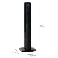 Ventilateur colonne tour oscillant 45 W silencieux télécommande timer aromathérapie 3 modes 3 vitesses noir