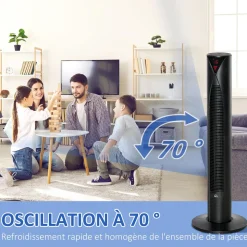 Ventilateur colonne tour oscillant 45 W silencieux télécommande incluse timer 4 modes 3 vitesses noir