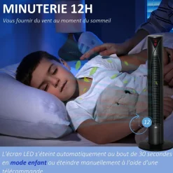 Ventilateur colonne tour oscillant 45 W silencieux télécommande incluse timer 4 modes 3 vitesses noir