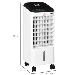 Ventilateur rafraichisseur humidificateur 3 en 1 - roulettes, télécommande - silencieux oscillant 65W - réservoir 3,5L - blanc noir