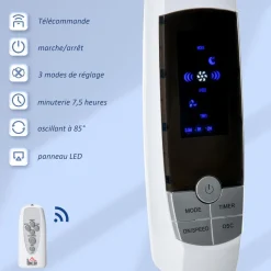 Ventilateur sur pied Ø 45 cm hauteur réglable oscillant silencieux 50 W avec télécommande timer 3 modes 3 vitesses blanc