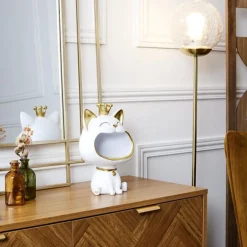 Vide-Poche Statue Chat 25cm Blanc