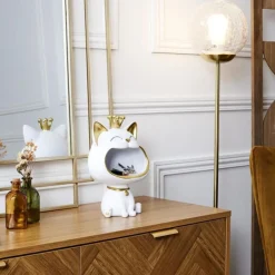 Vide-Poche Statue Chat 25cm Blanc