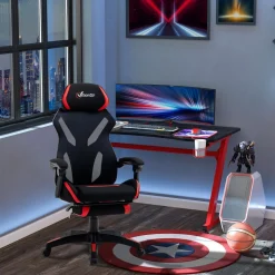 Vinsetto Fauteuil gaming chaise gamer réglable pivotant dossier inclinable repose-pied polyester rouge noir
