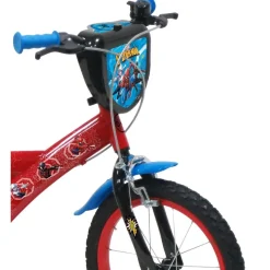 Vélo 16'' Garçon Licence Spiderman + Casque pour enfant de 105/120 cm avec stabilisateurs à molettes - Plaque décorative avant - Porte bidon - 2 freins