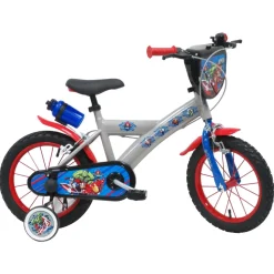 Vélo 14'' Garçon Licence Avengers pour enfant de 95/110 cm avec stabilisateurs à molettes - Plaque décorative avant - Porte bidon - 2 freins et pneus gonflables
