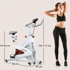 Vélo d'appartement - Vélo de biking spinning réglable - volant d'inertie 4 Kg - rouge gris blanc