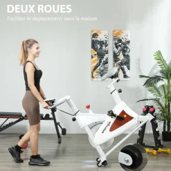 Vélo d'appartement - Vélo de biking spinning réglable - volant d'inertie 4 Kg - rouge gris blanc