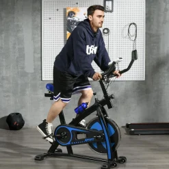 Vélo d'appartement cardio - vélo biking - écran LCD multifonction, selle, guidon réglable, volant inertie 8 Kg - acier bleu noir