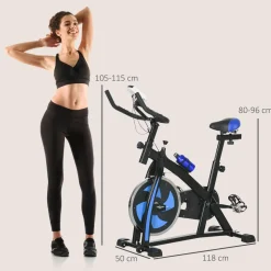 Vélo d'appartement cardio - vélo biking - écran LCD multifonction, selle, guidon réglable, volant inertie 8 Kg - acier bleu noir
