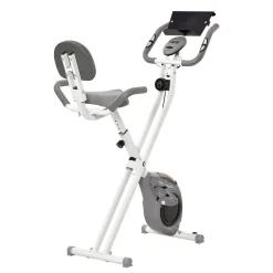 Vélo d'appartement pliable grand confort dossier selle réglable poignées ergonomiques écran LCD multifonction support tablette acier blanc gris