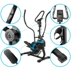 Vélo Elliptique SUPER SMART BIKE Cross trainer - 8 niveaux de résistance magnétique - Roue inertie 7Kg, Ecran d'entraînement