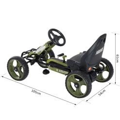 Vélo et véhicule pour enfants kart à pédales militaire siège réglable frein manuel roues AR EVA acier vert noir
