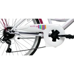 Vélo VTC 24'' Rigide Fille Acier City pour enfant de 130 à 150 cm - Fourche rigide - 6 vitesses - Dérailleur Shimano - Freins V-Brake - Equipé City