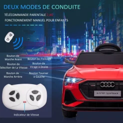 Voiture véhicule électrique enfant e-tron Sportback S line 12 V - V. max. 8 Km/h - effets sonores, lumineux - télécommande, port USB, MP3 - rouge