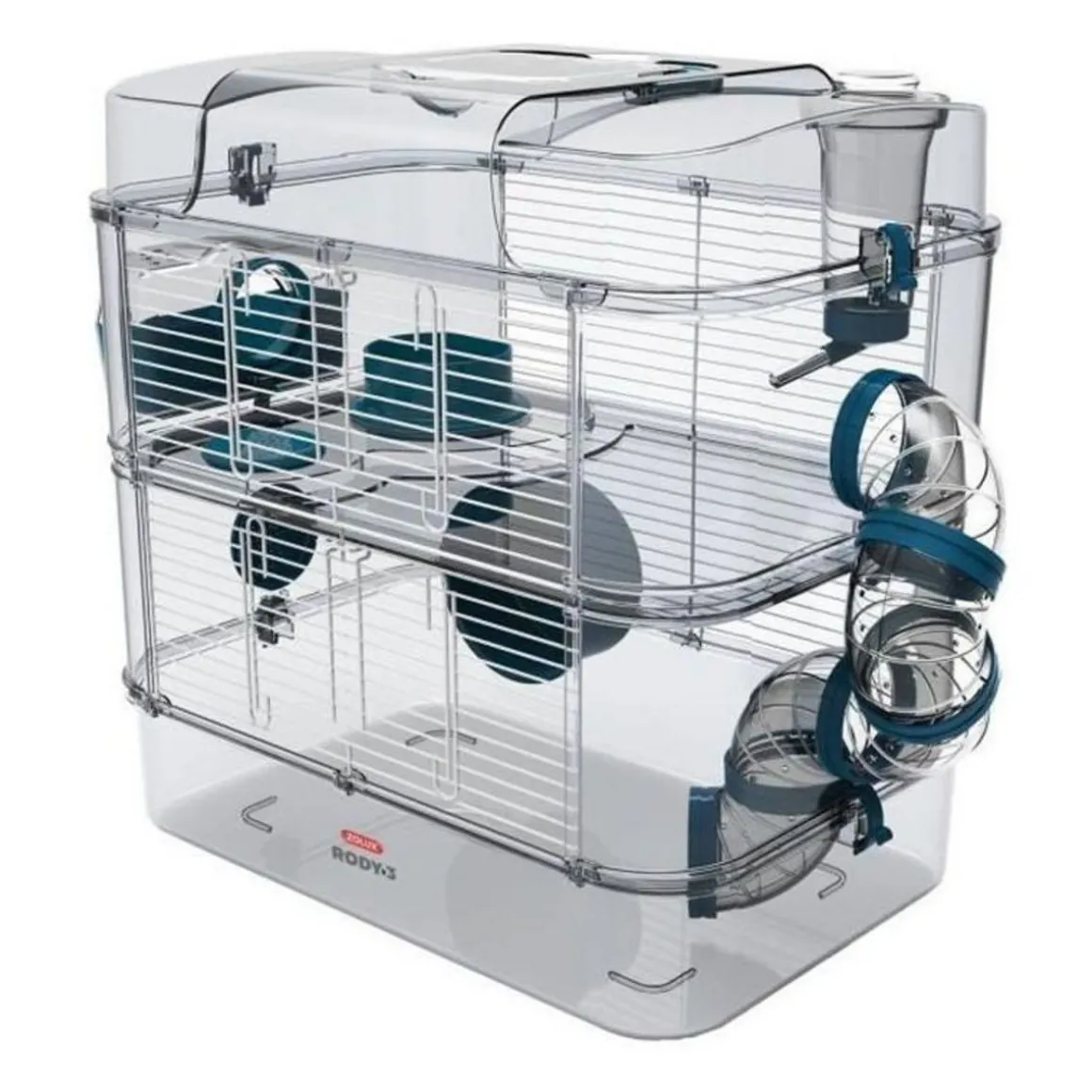 ZOLUX Cage sur 2 etages pour hamsters, souris et gerbilles - Rody3 duo - L 41 x p 27 x h 40,5 cm - Bleu